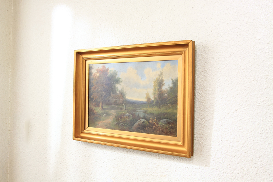 A country cottage in woodland / Oil painting