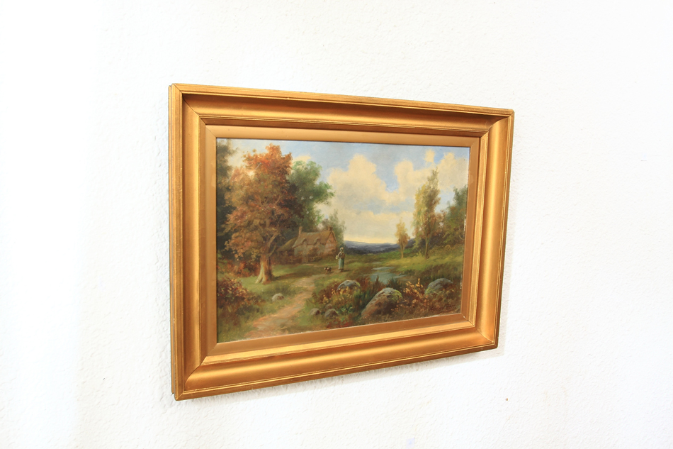 A country cottage in woodland / Oil painting