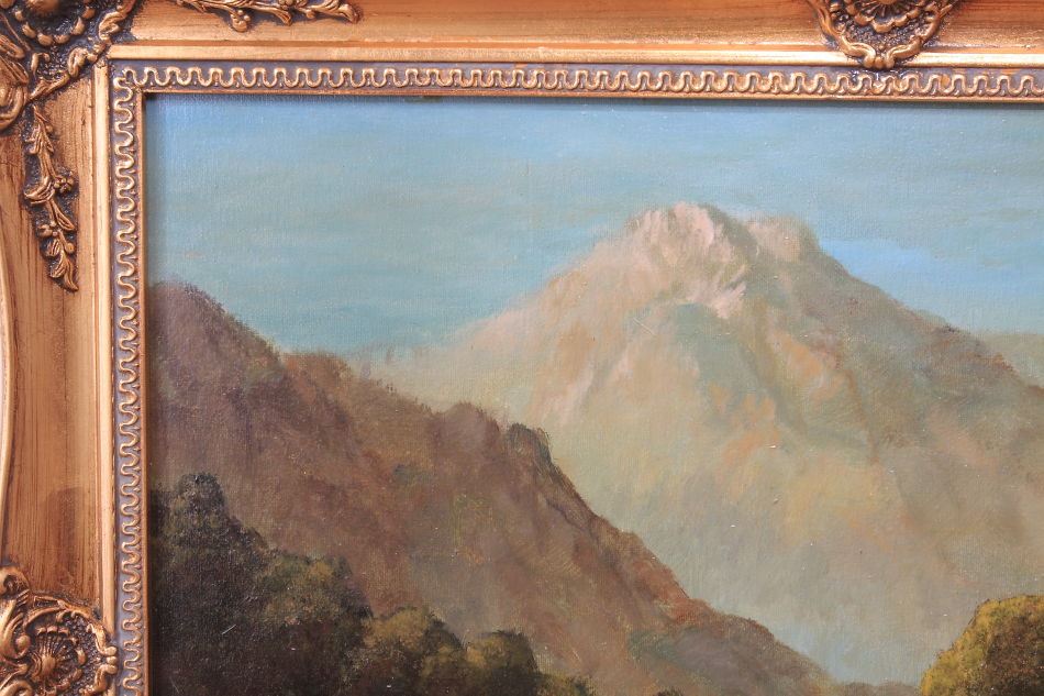 A cottage beside a mountain stream/ Oil painting