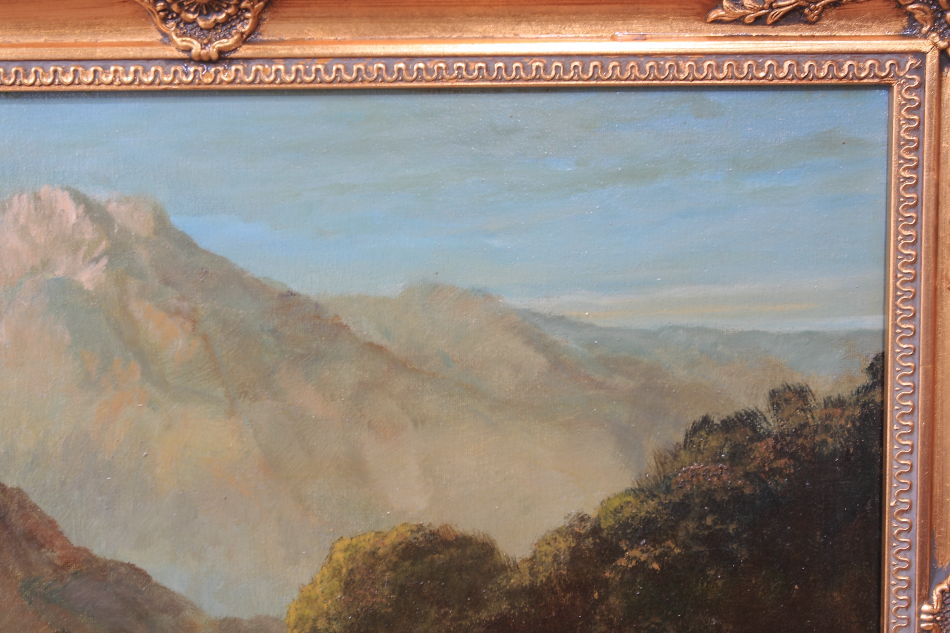 A cottage beside a mountain stream/ Oil painting