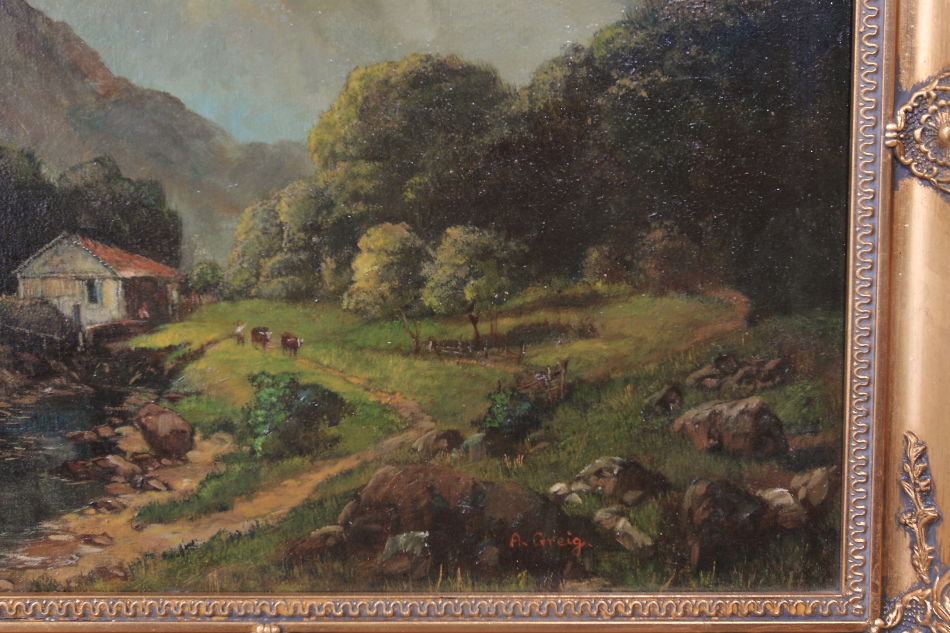 A cottage beside a mountain stream/ Oil painting