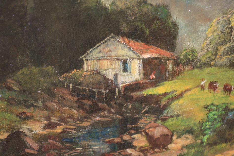 A cottage beside a mountain stream/ Oil painting