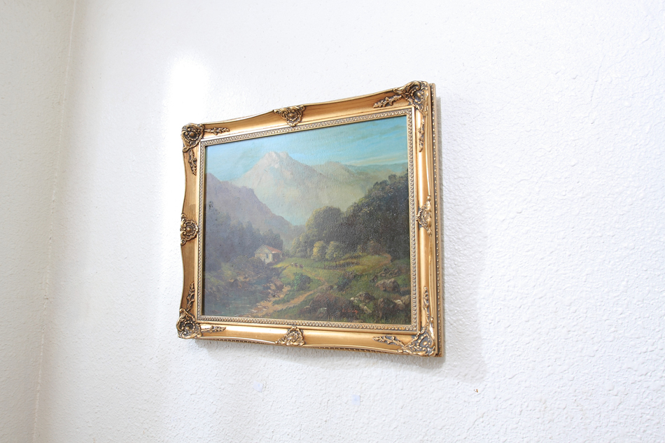 A cottage beside a mountain stream/ Oil painting