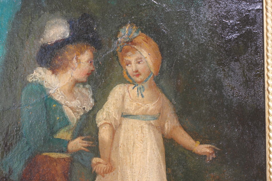 Two children Walking in the Park / Oil painting