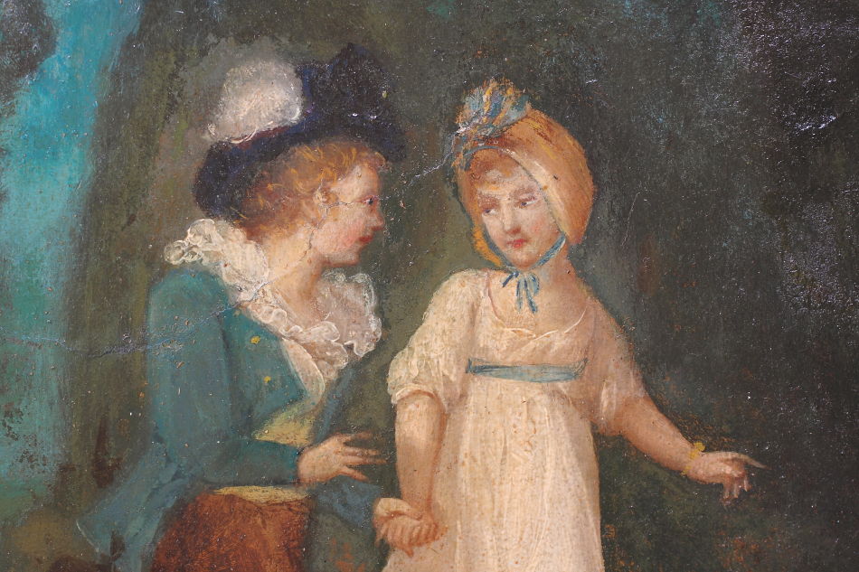 Two children Walking in the Park / Oil painting