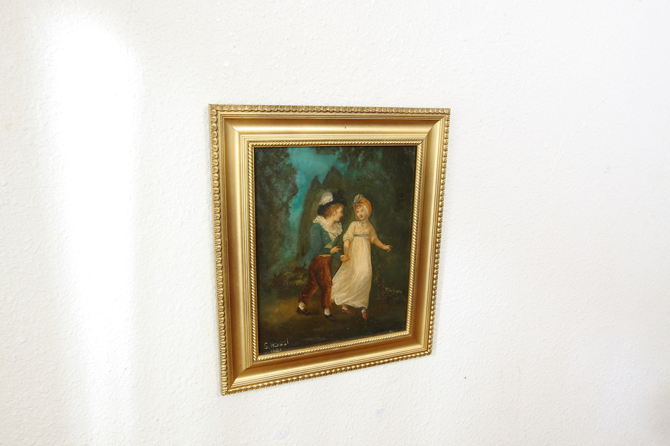 Two children Walking in the Park / Oil painting