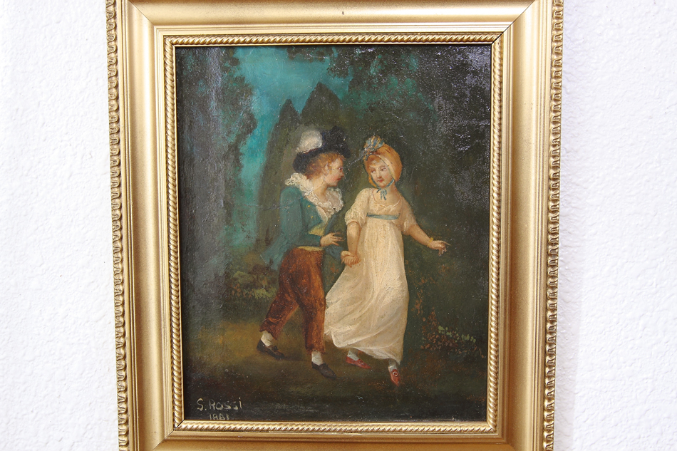 Two children Walking in the Park / Oil painting