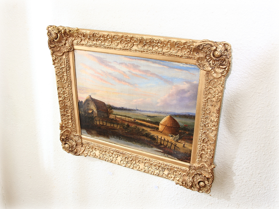 Farmyard with a country cottage / Oil painting