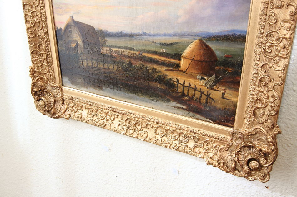 Farmyard with a country cottage / Oil painting