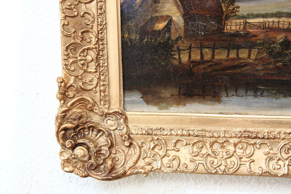 Farmyard with a country cottage / Oil painting