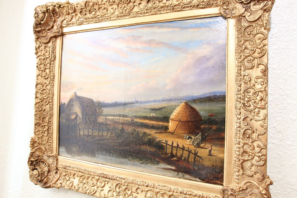 Farmyard with a country cottage / Oil painting