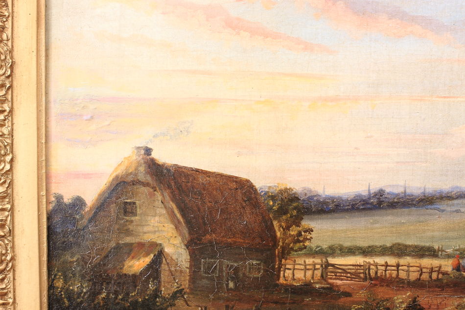 Farmyard with a country cottage / Oil painting