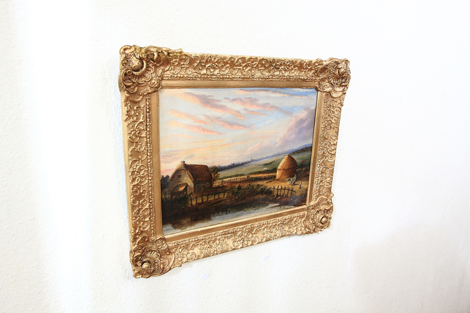 Farmyard with a country cottage / Oil painting