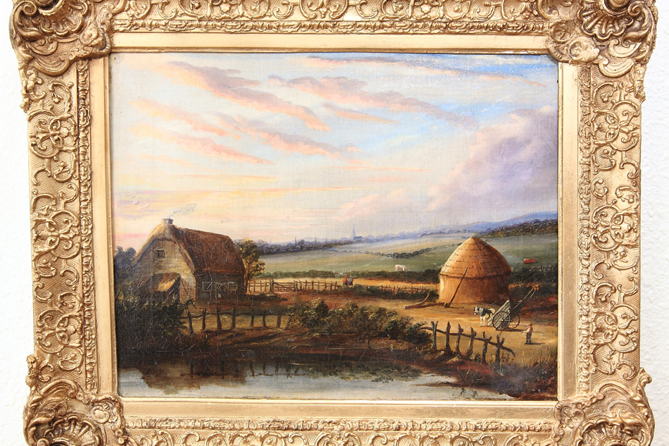 Farmyard with a country cottage / Oil painting