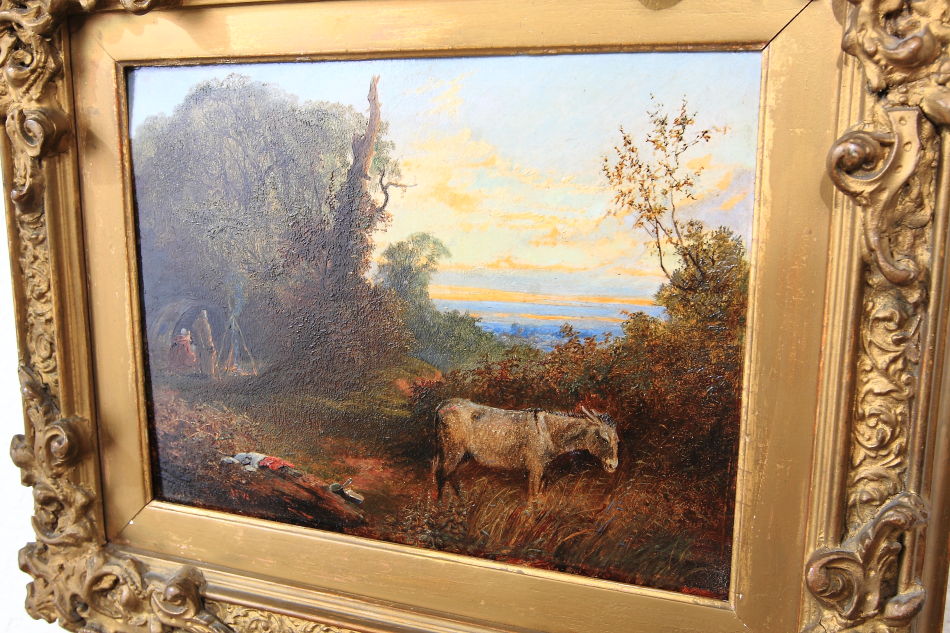 GYPSIES CAMPED IN A CLEARING / Oil painting