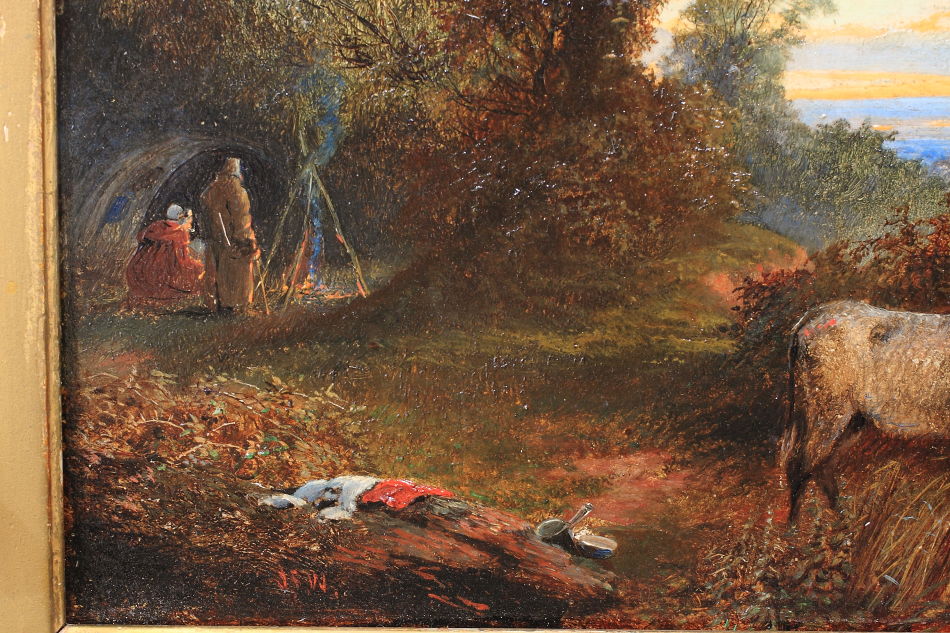 GYPSIES CAMPED IN A CLEARING / Oil painting