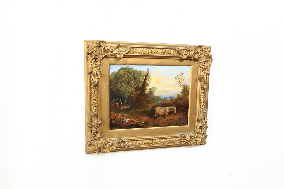 GYPSIES CAMPED IN A CLEARING / Oil painting