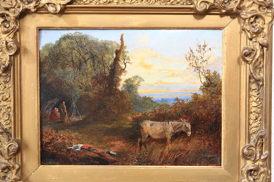 GYPSIES CAMPED IN A CLEARING / Oil painting