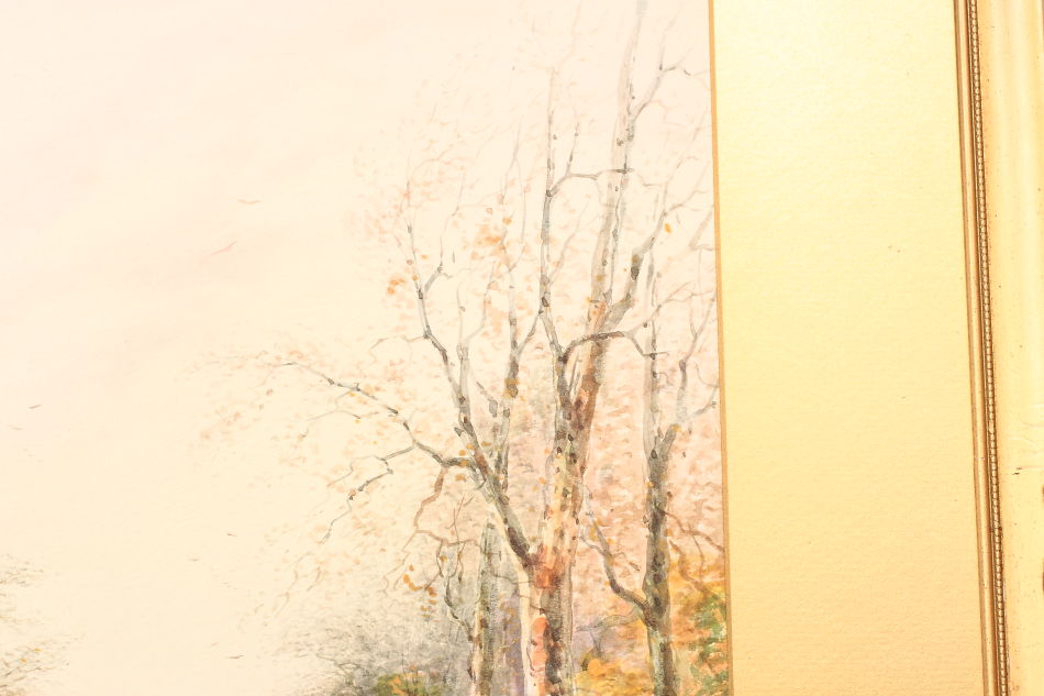 FARMER WITH CATTLE ON A COUNTRY LANE  / Watercolor