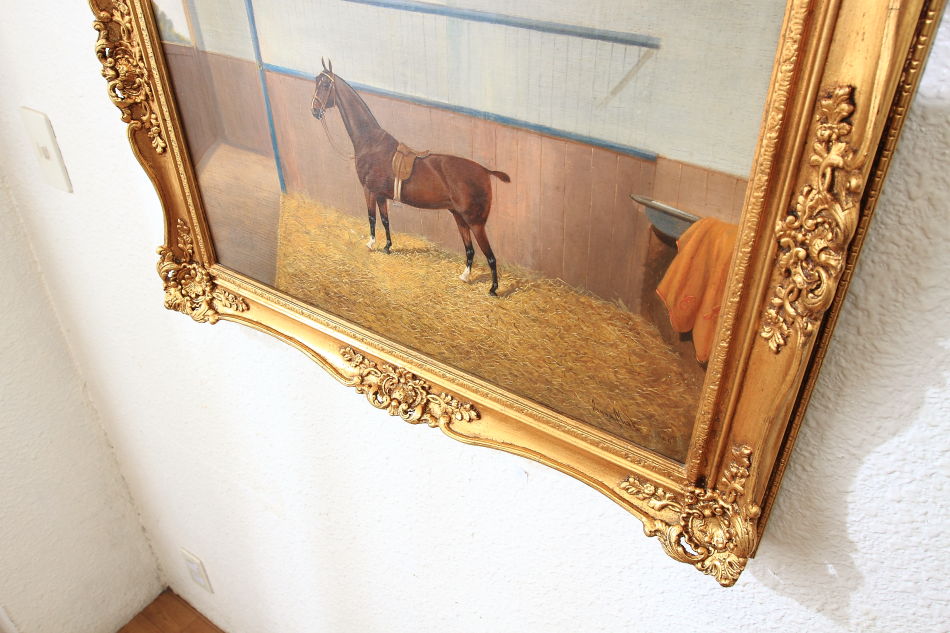 Race Horse in Stable / Oil Painting 