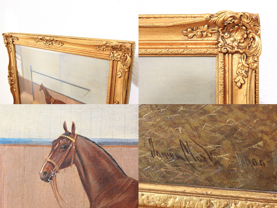 Race Horse in Stable / Oil Painting 