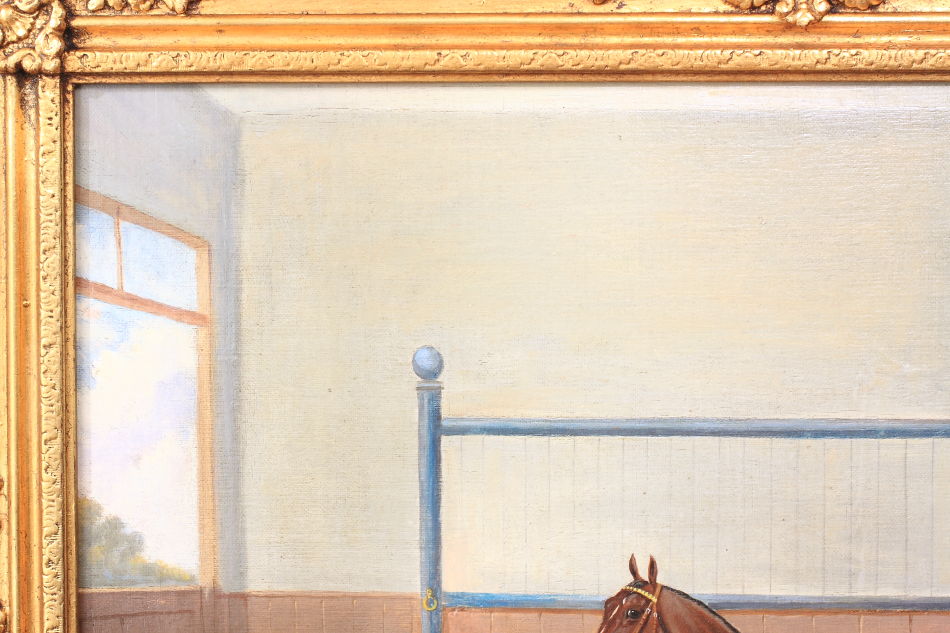 Race Horse in Stable / Oil Painting 