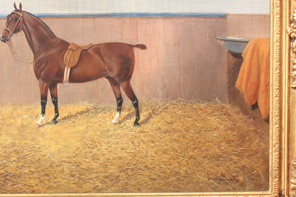 Race Horse in Stable / Oil Painting 