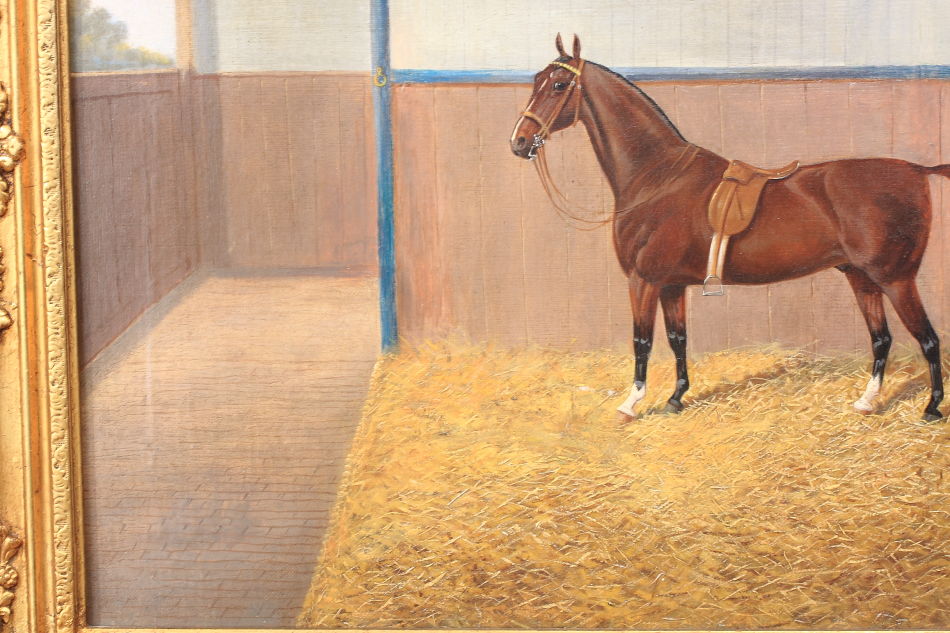 Race Horse in Stable / Oil Painting 