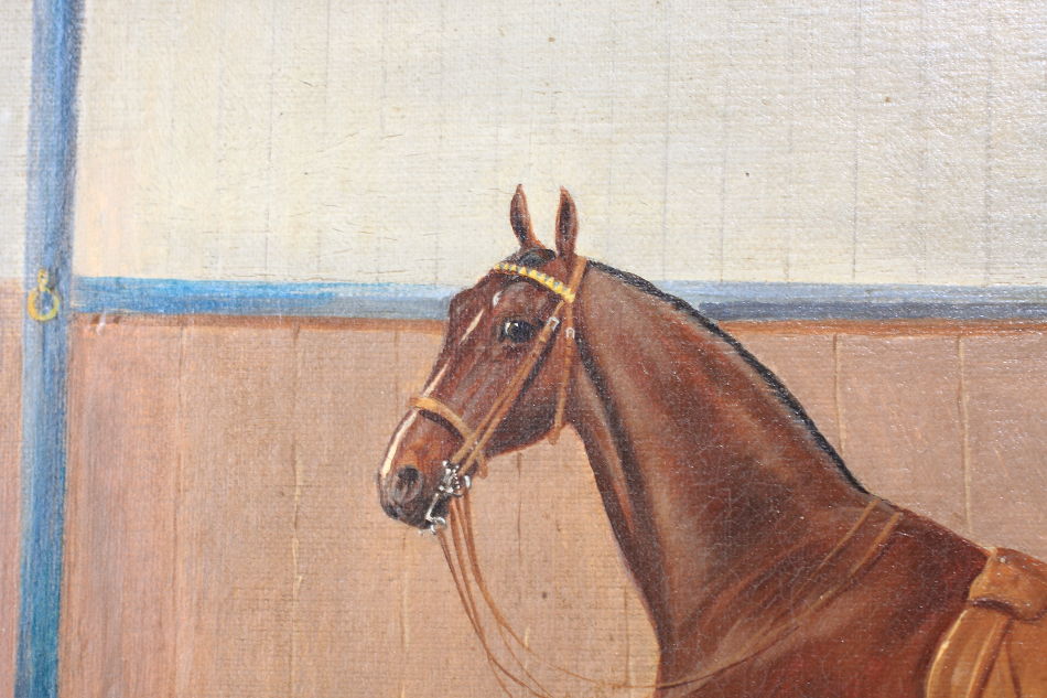 Race Horse in Stable / Oil Painting 