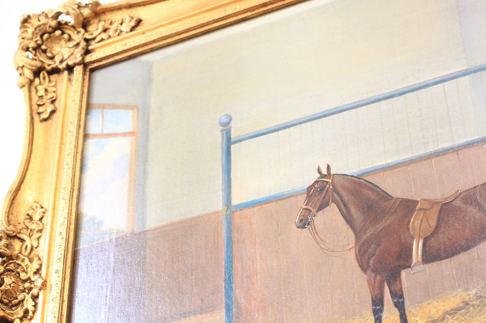 Race Horse in Stable / Oil Painting 
