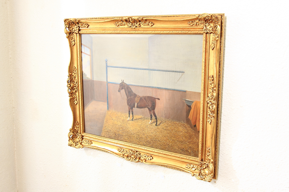 Race Horse in Stable / Oil Painting 