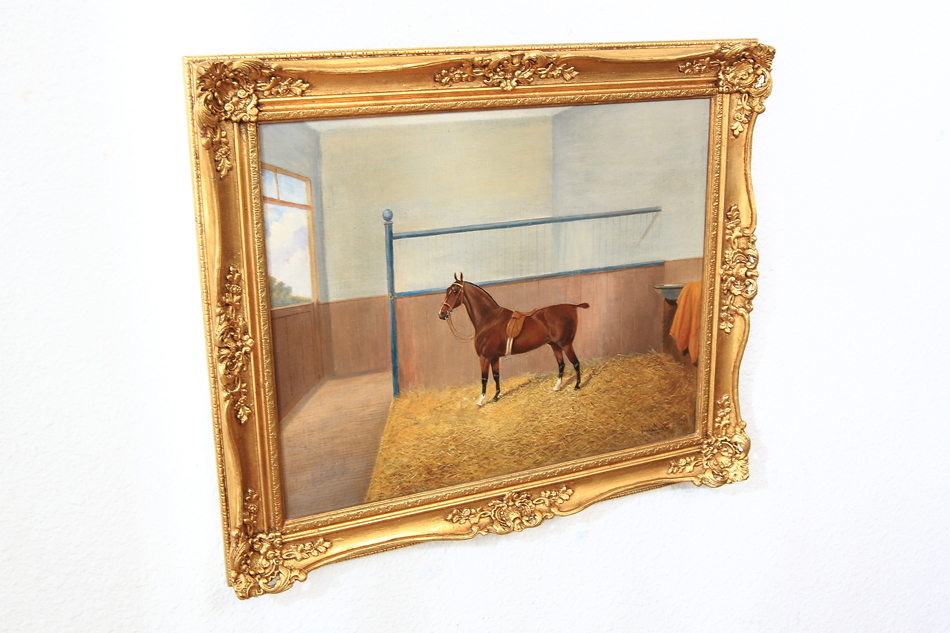 Race Horse in Stable / Oil Painting 