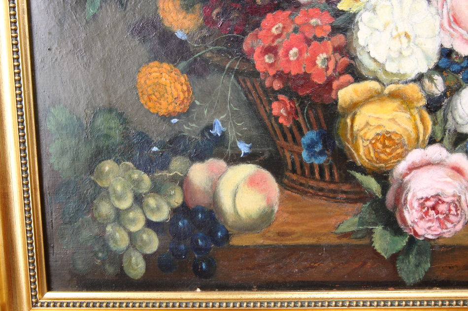 19th still life, flowers and fruit / Oil Painting