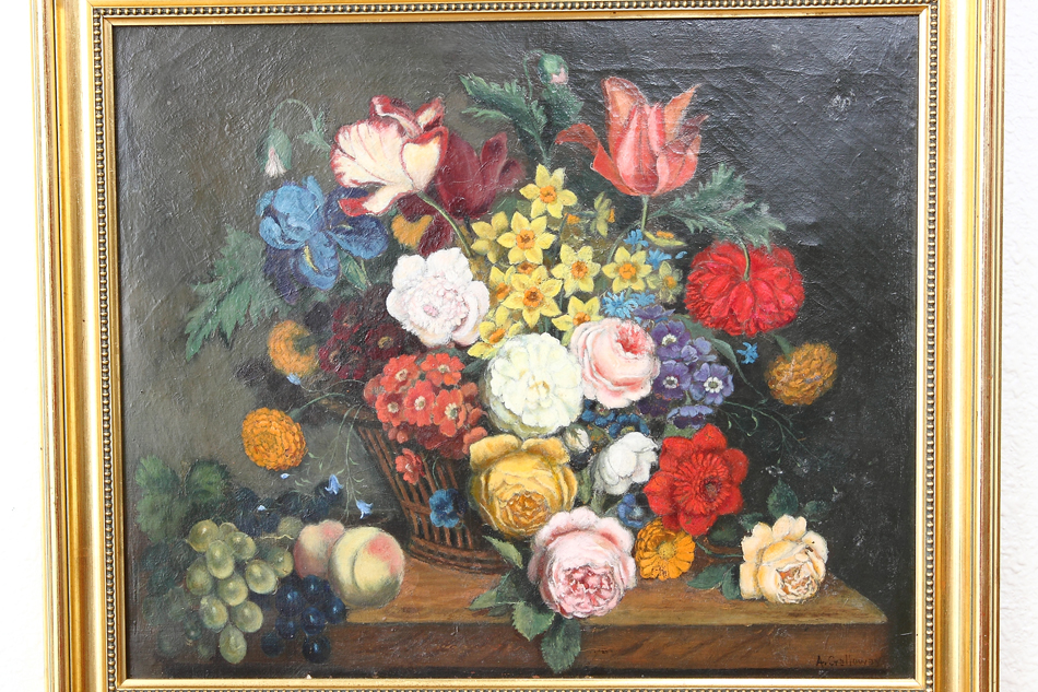 19th still life, flowers and fruit / Oil Painting