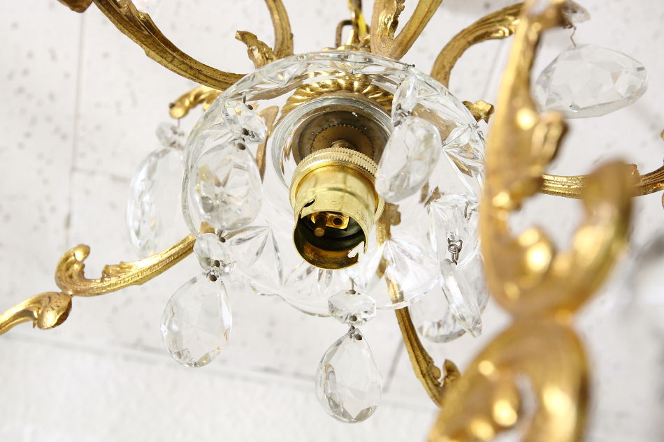 ネオロココ ケージスタイル アンティークブラス&クリスタルドロップ ミニシャンデリア(1灯)