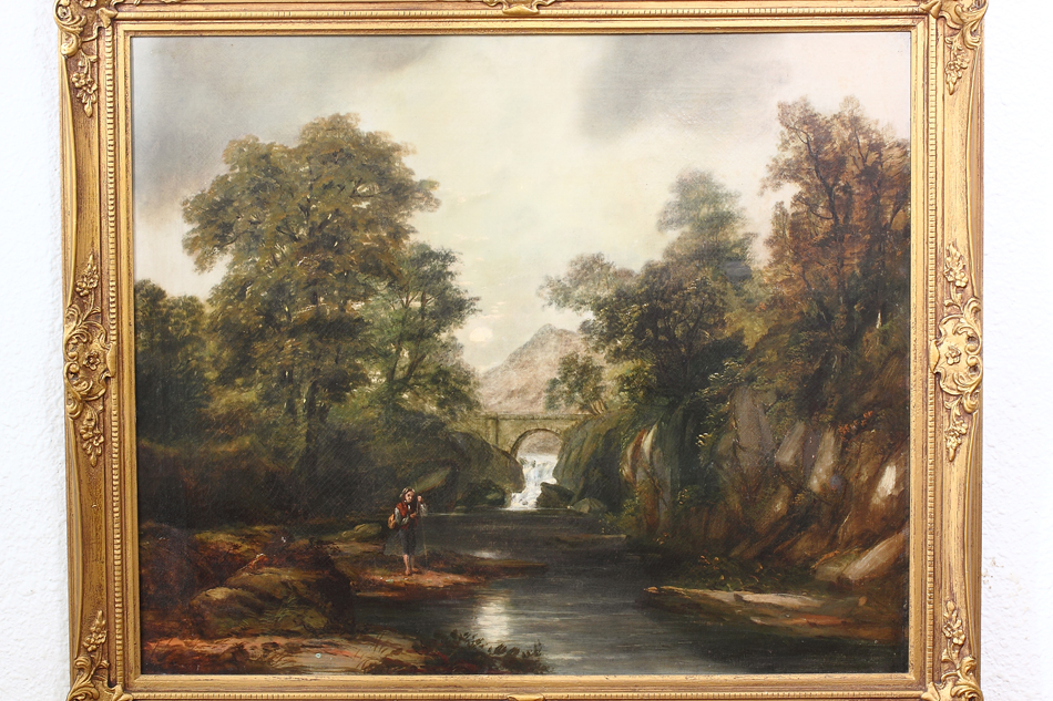 River with Boy Fishing / Oil Pinting