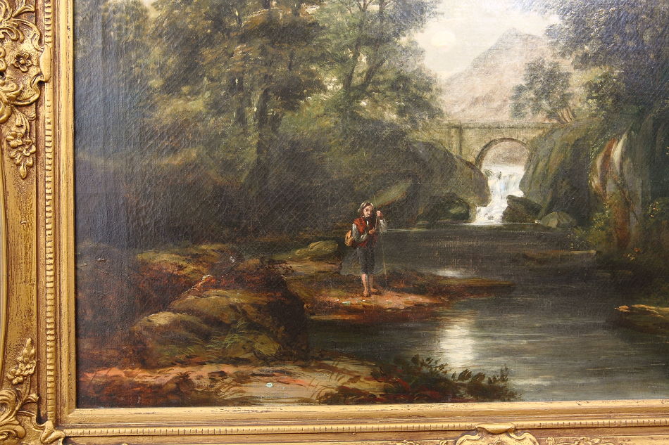 River with Boy Fishing / Oil Pinting