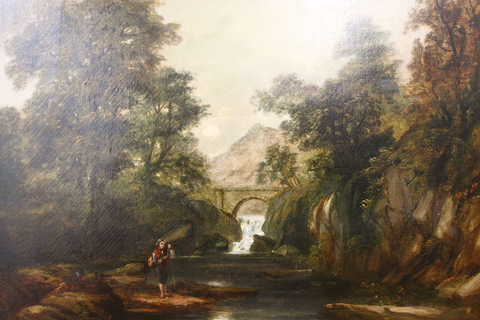 River with Boy Fishing / Oil Pinting