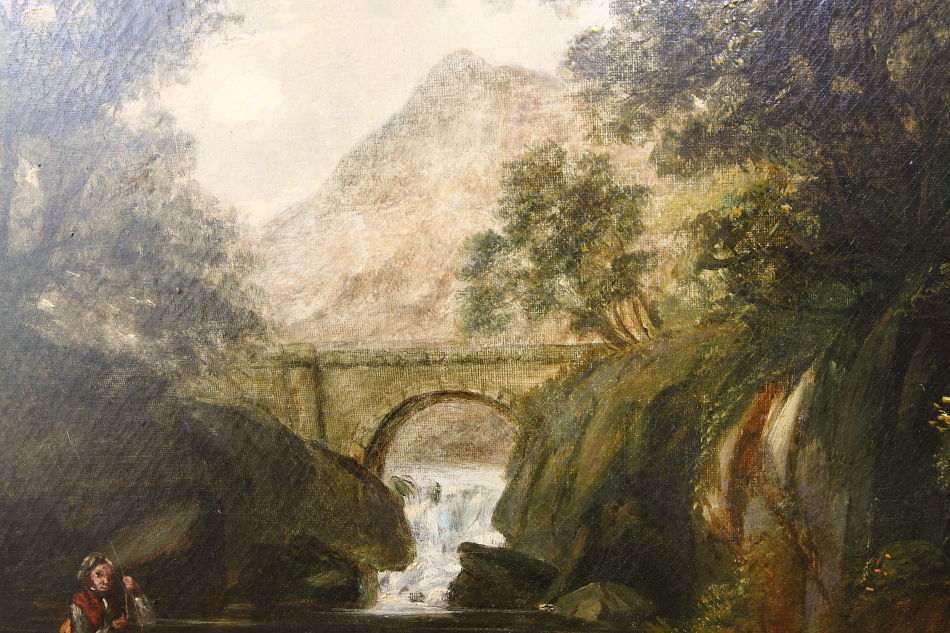 River with Boy Fishing / Oil Pinting