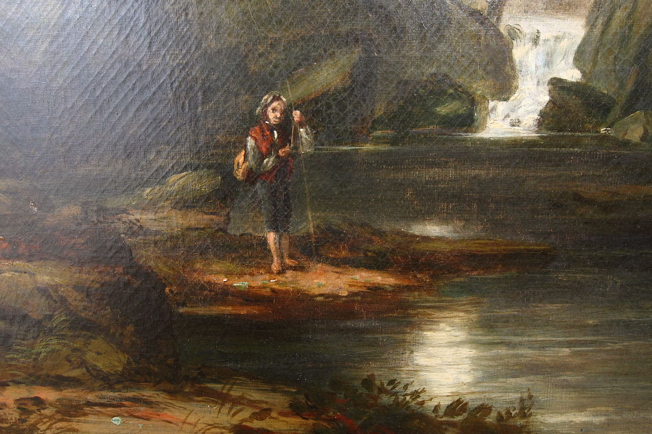 River with Boy Fishing / Oil Pinting