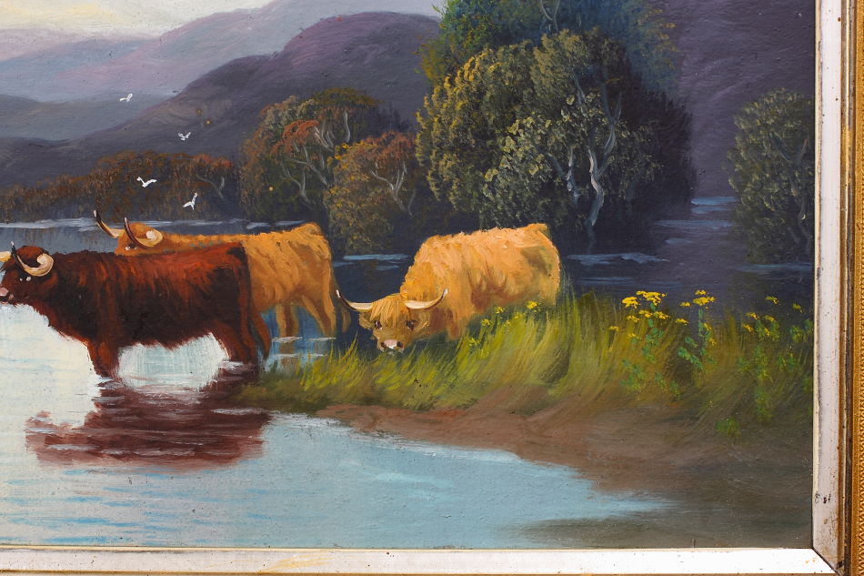 Scottish Highland with Cattle / Oil Painting