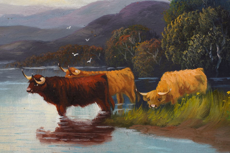 Scottish Highland with Cattle / Oil Painting