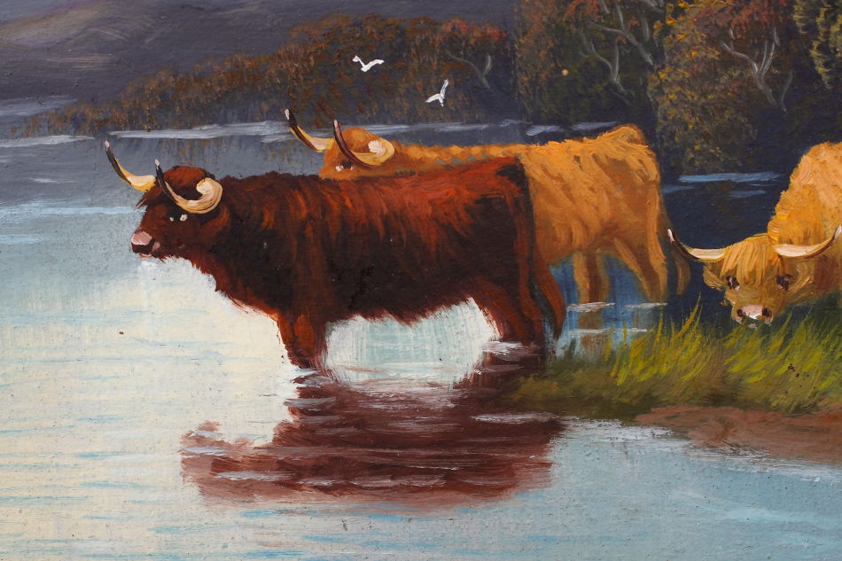 Scottish Highland with Cattle / Oil Painting