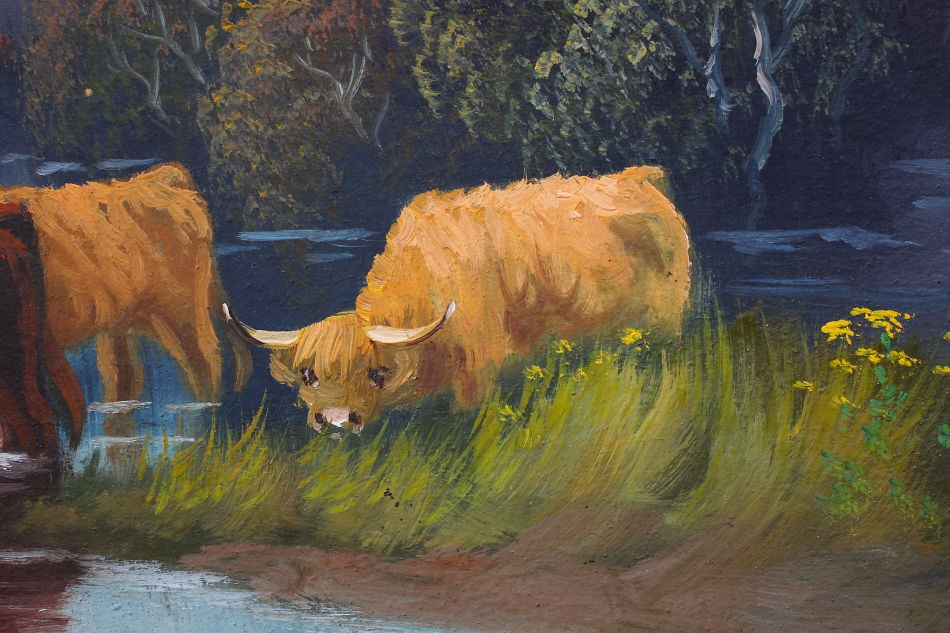 Scottish Highland with Cattle / Oil Painting