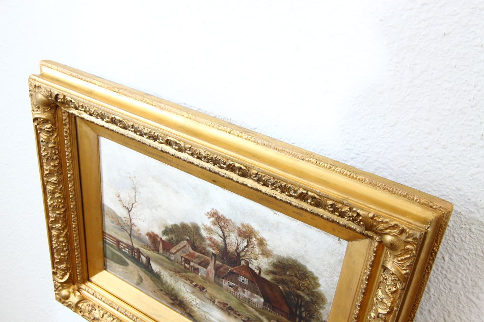 River scene with the old cottage / Oil Painting