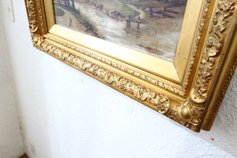 River scene with the old cottage / Oil Painting
