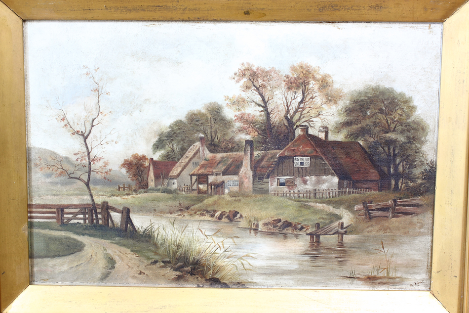 River scene with the old cottage / Oil Painting