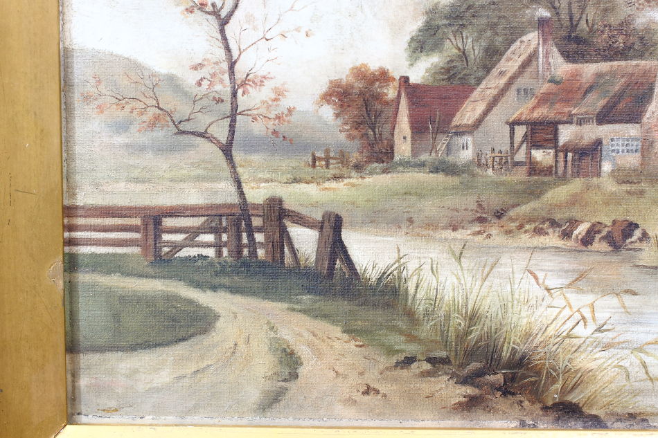 River scene with the old cottage / Oil Painting