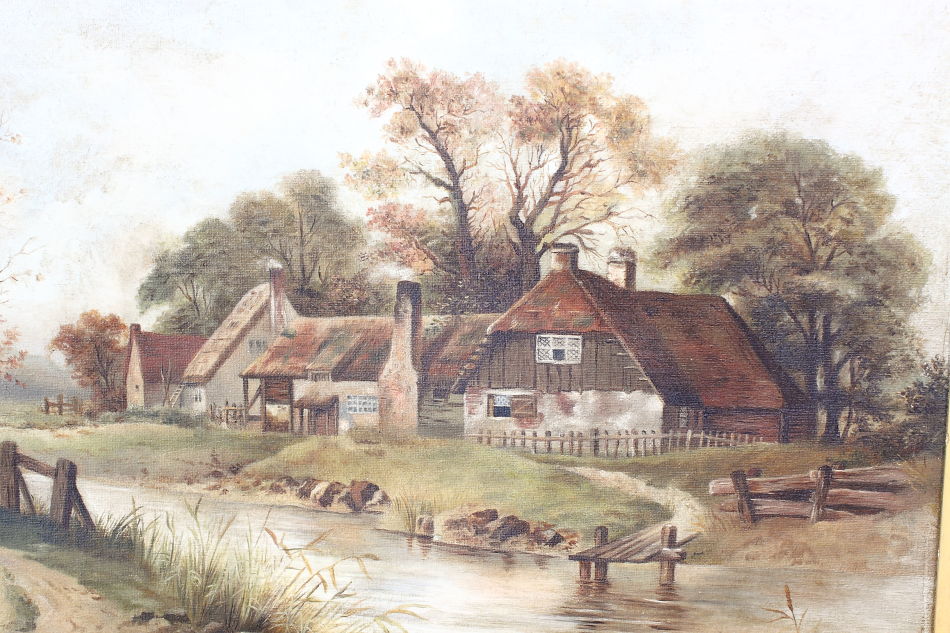 River scene with the old cottage / Oil Painting