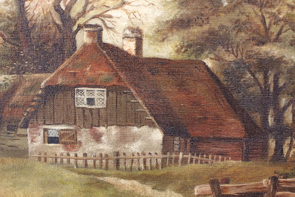 River scene with the old cottage / Oil Painting